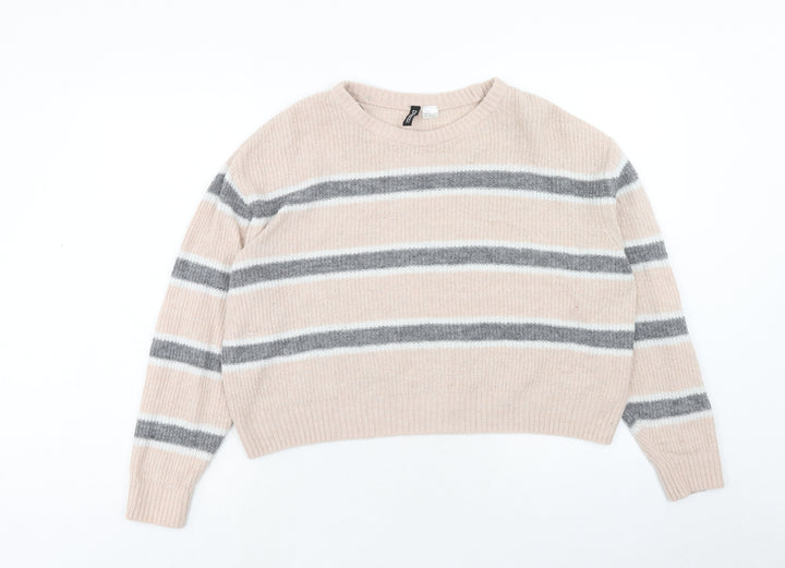 H&M Womens Pink Boat Neck Striped Acrylic Pullover Jumper Size M