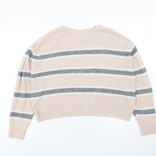 H&M Womens Pink Boat Neck Striped Acrylic Pullover Jumper Size M