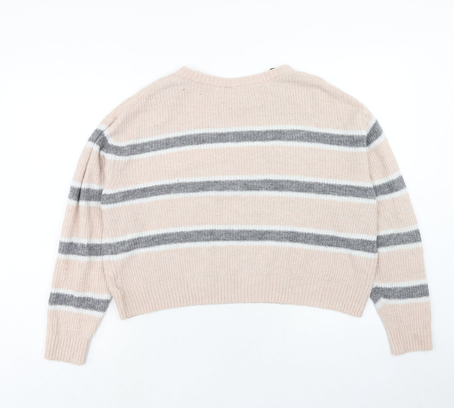 H&M Womens Pink Boat Neck Striped Acrylic Pullover Jumper Size M