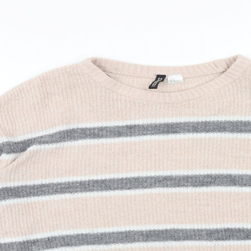 H&M Womens Pink Boat Neck Striped Acrylic Pullover Jumper Size M
