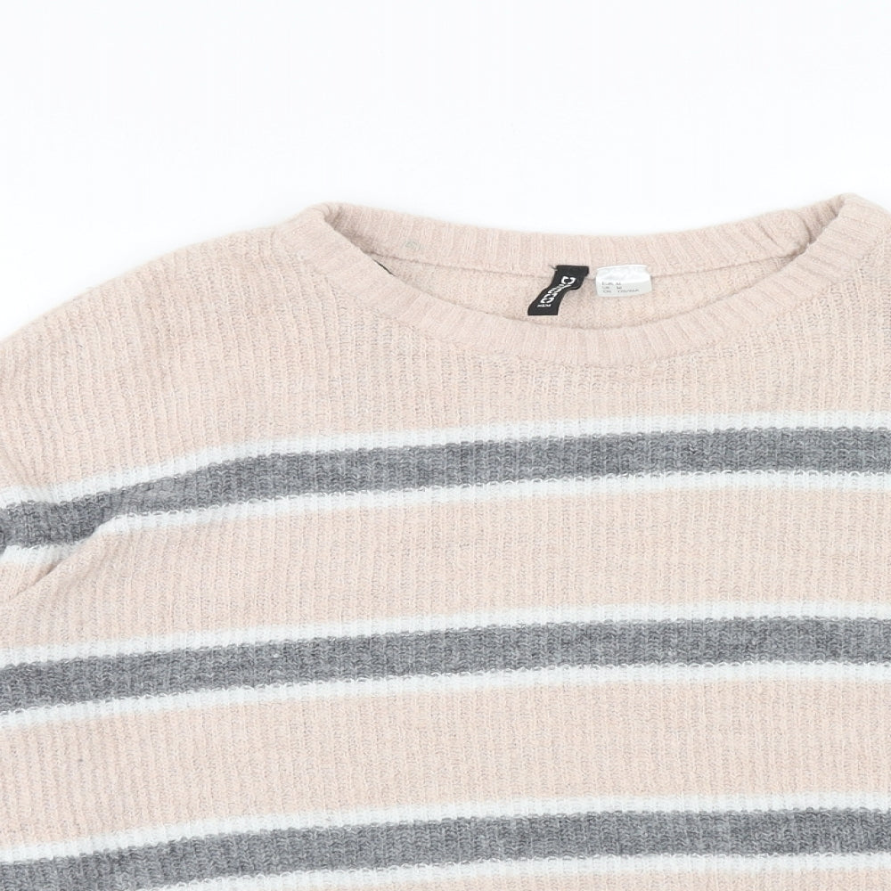 H&M Womens Pink Boat Neck Striped Acrylic Pullover Jumper Size M