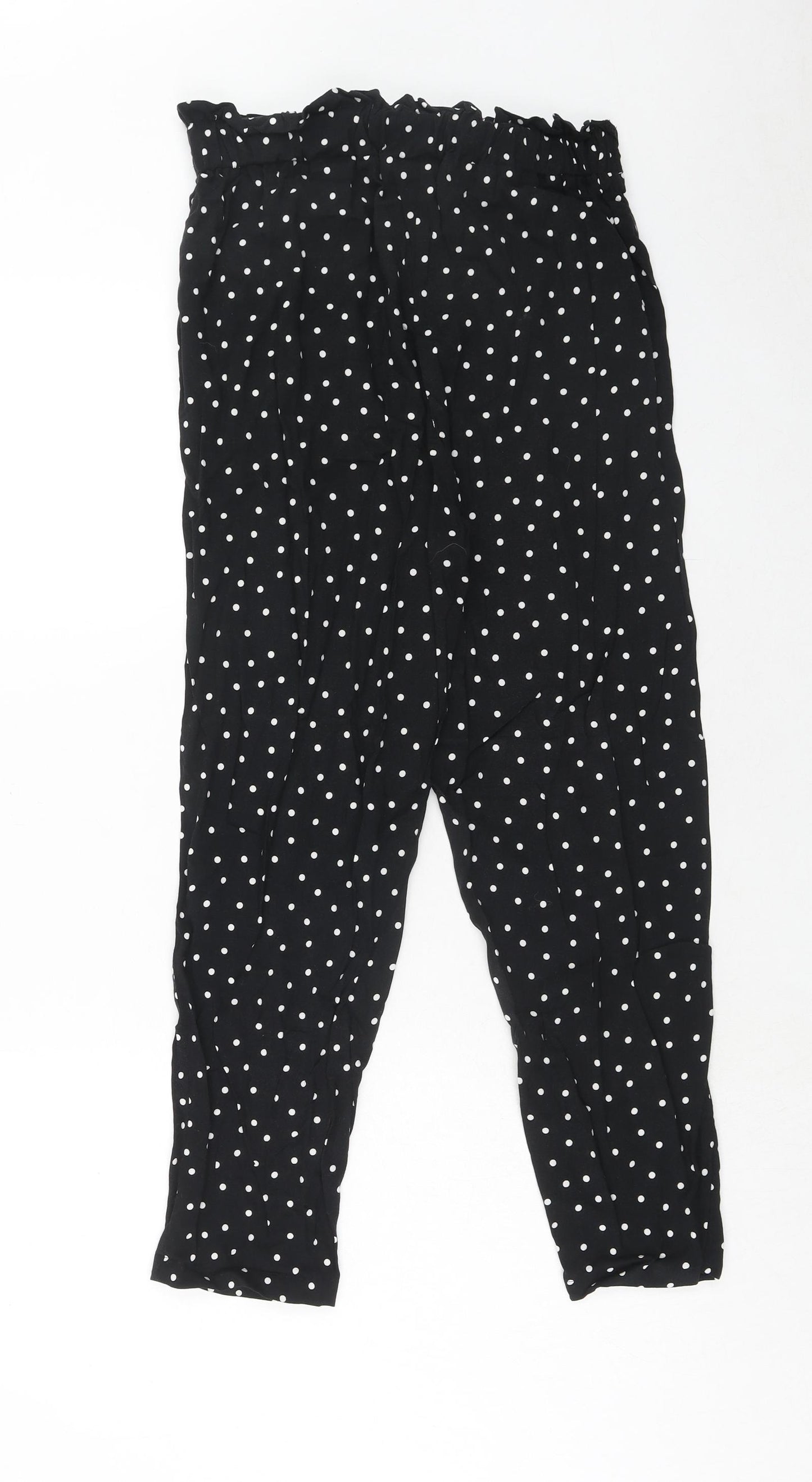 Primark Womens Black Polka Dot Viscose Trousers Size 10 Regular Tie