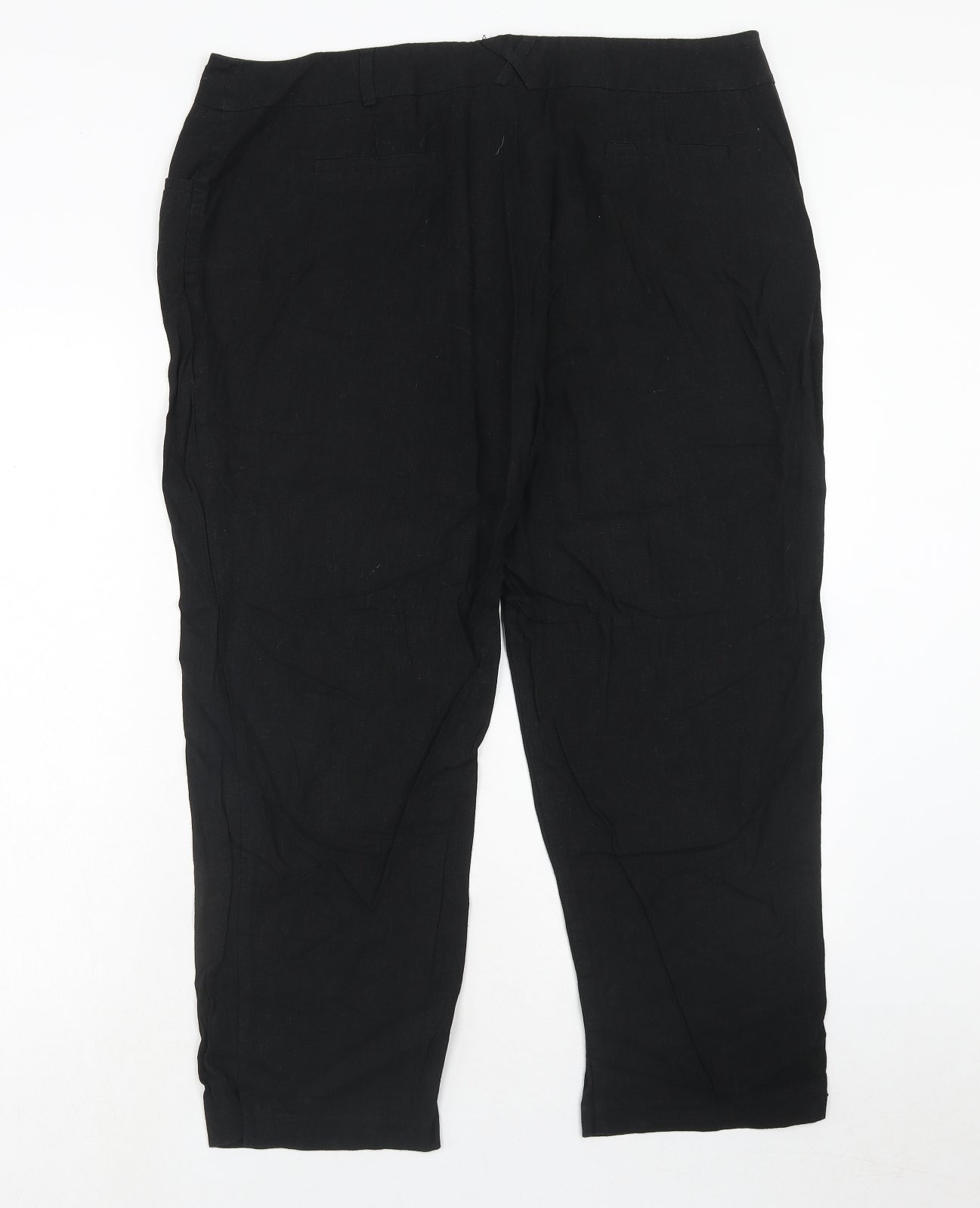 South Womens Black Linen Trousers Size 18 Regular Hook & Eye