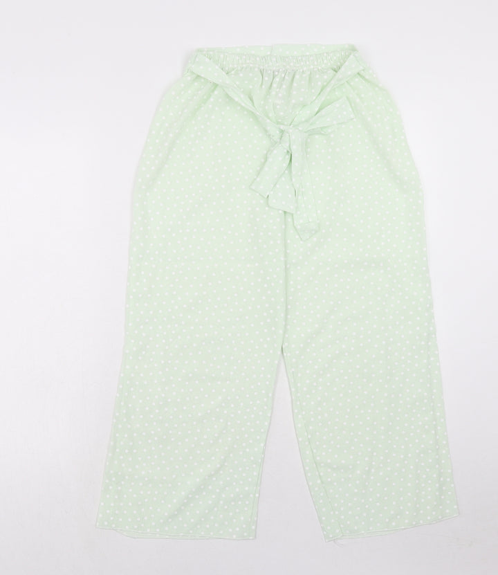 Boohoo Womens Green Polka Dot Polyester Trousers Size 8 Regular Tie