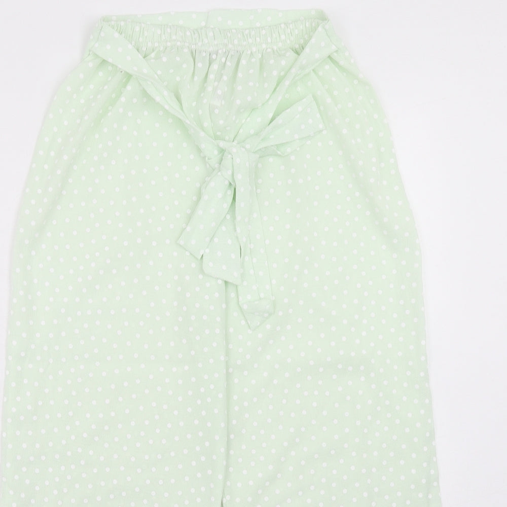 Boohoo Womens Green Polka Dot Polyester Trousers Size 8 Regular Tie