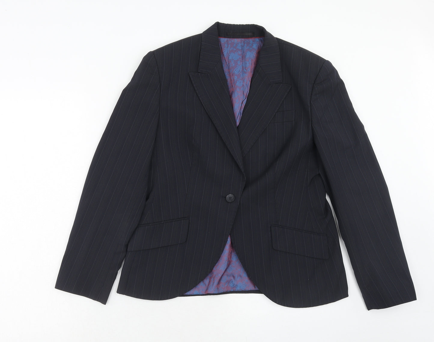 Waredrobe Womens Blue Striped Polyester Jacket Suit Jacket Size 12