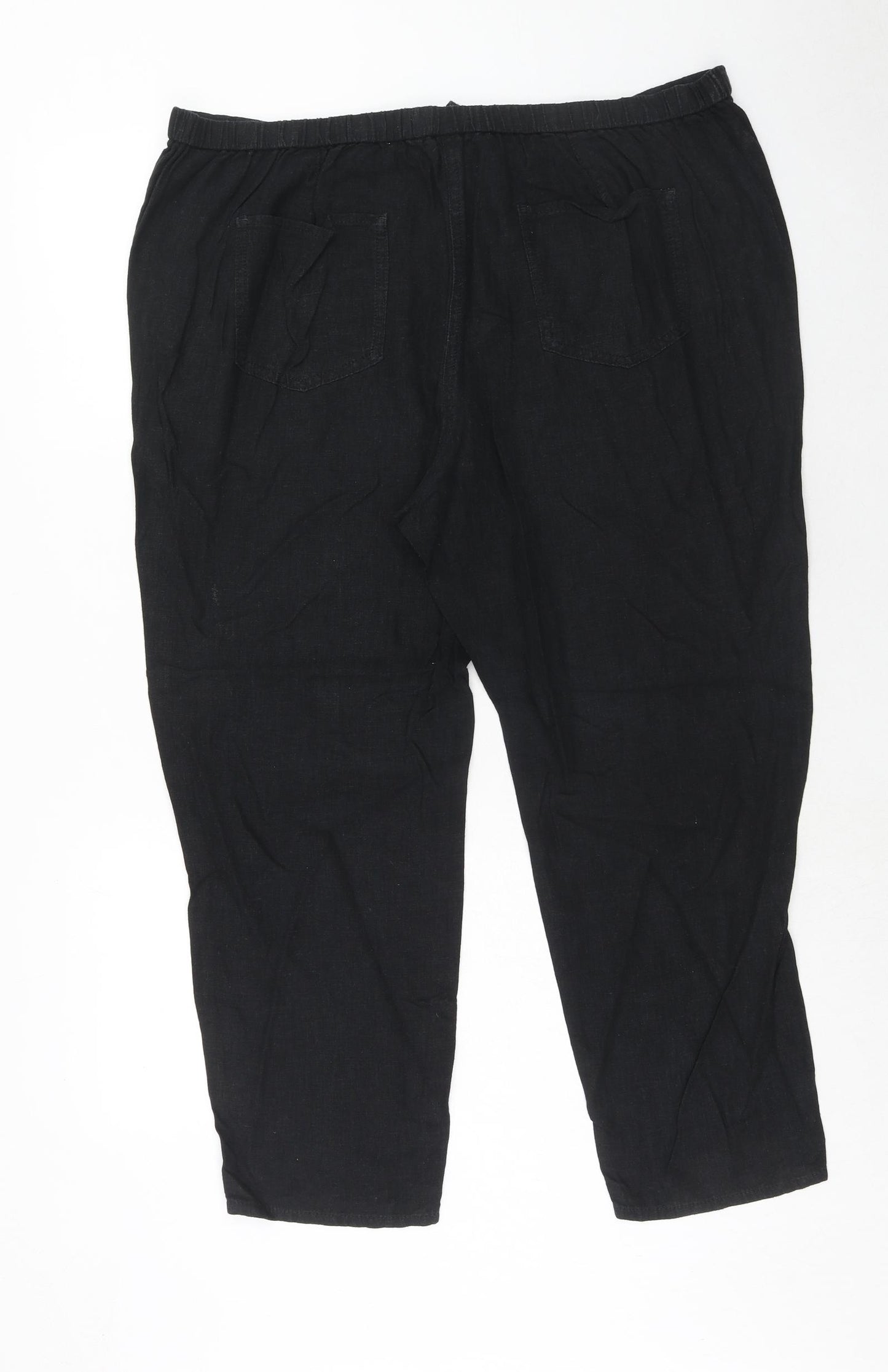 Marks and Spencer Womens Black Linen Trousers Size 18 Regular Drawstring
