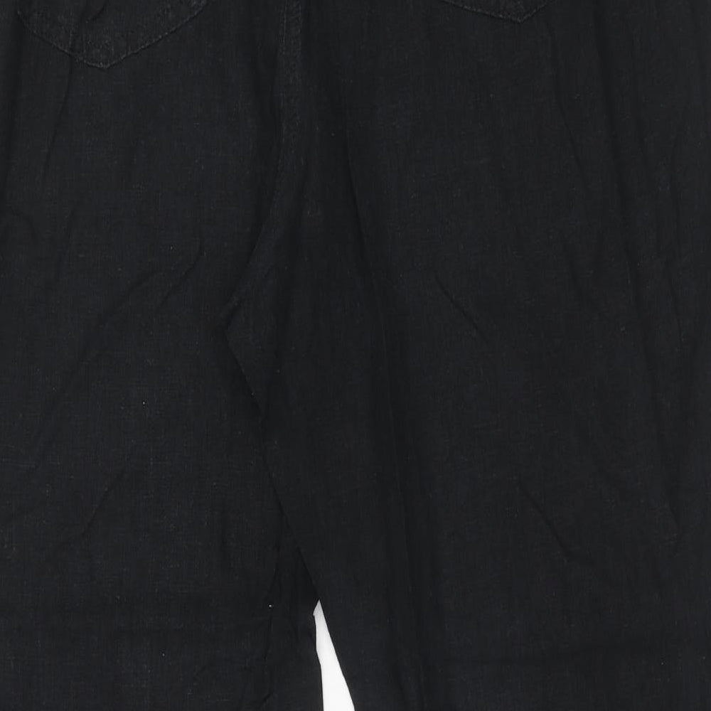 Marks and Spencer Womens Black Linen Trousers Size 18 Regular Drawstring