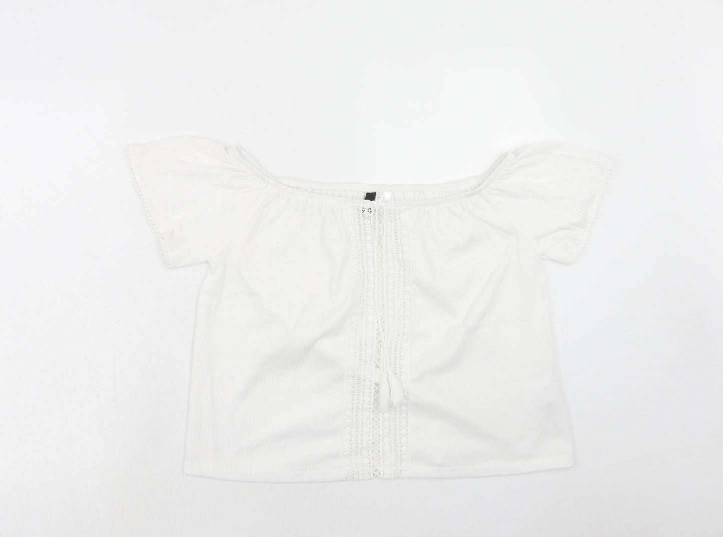H&M Womens White Polyester Basic Blouse Size L Off the Shoulder