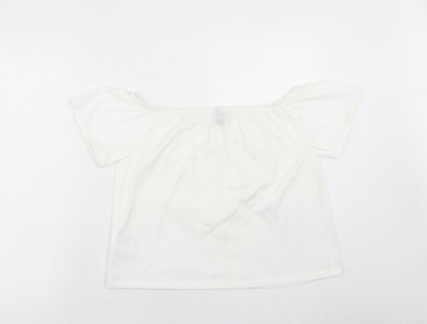 H&M Womens White Polyester Basic Blouse Size L Off the Shoulder