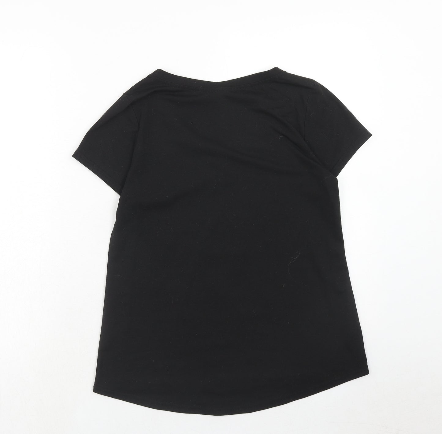 Preworn Womens Black Polyester Basic T-Shirt Size S V-Neck - Time For Wine