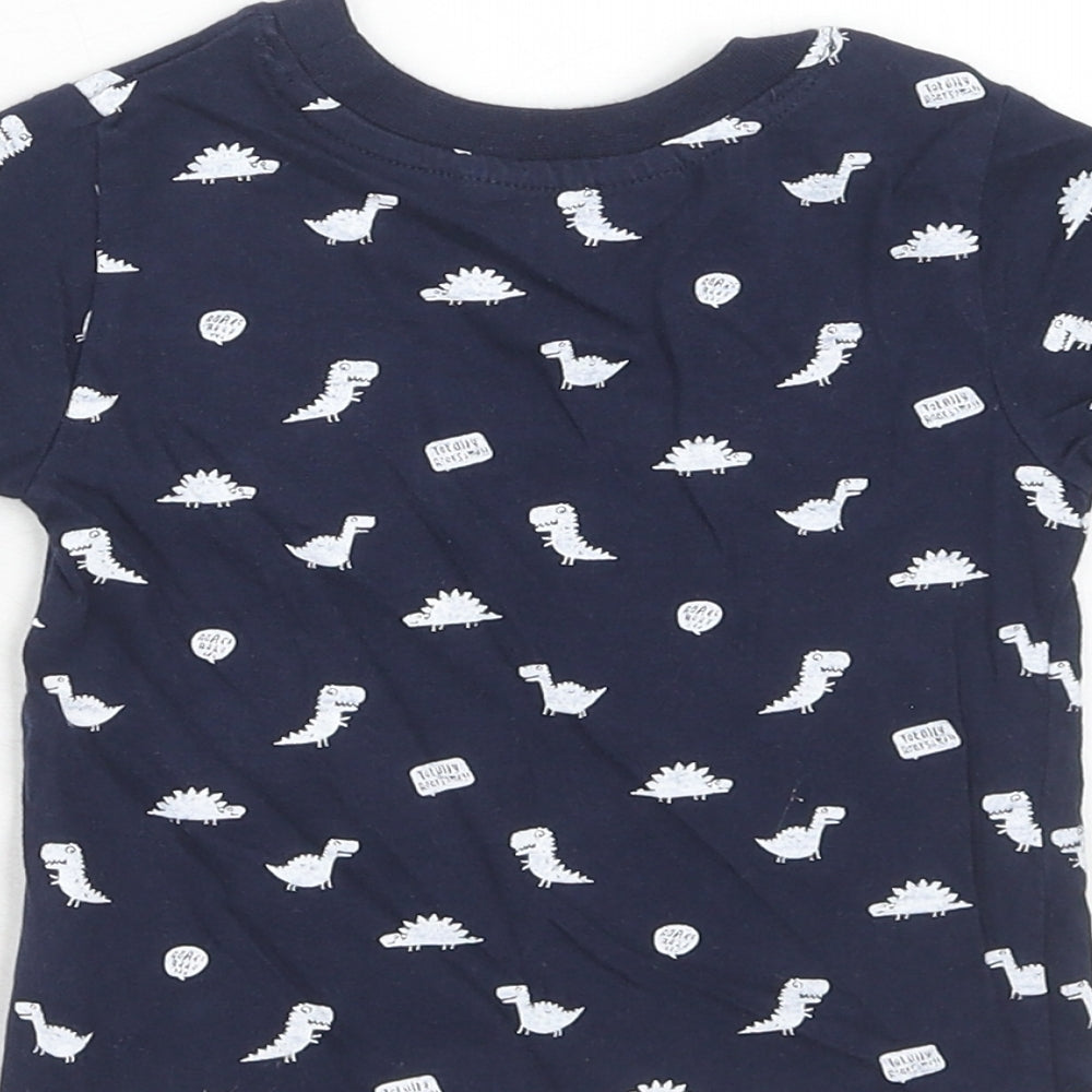 Primark Boys Blue Geometric Cotton Basic T-Shirt Size 12-18 Months Round Neck Pullover - Dinosaur