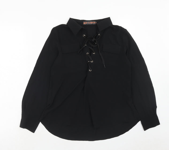 QED London Womens Black Polyester Basic Blouse Size S Collared