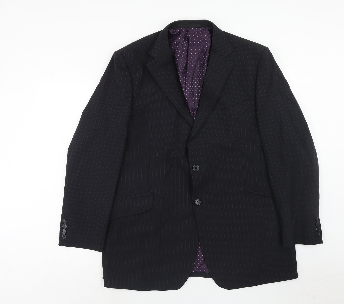 Marks and Spencer Mens Blue Striped Wool Jacket Suit Jacket Size 46 Regular