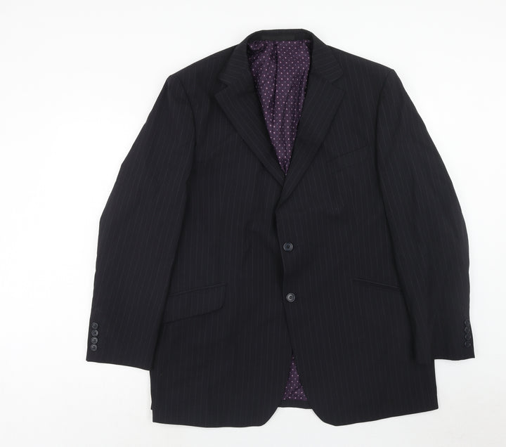 Marks and Spencer Mens Blue Striped Wool Jacket Suit Jacket Size 46 Regular