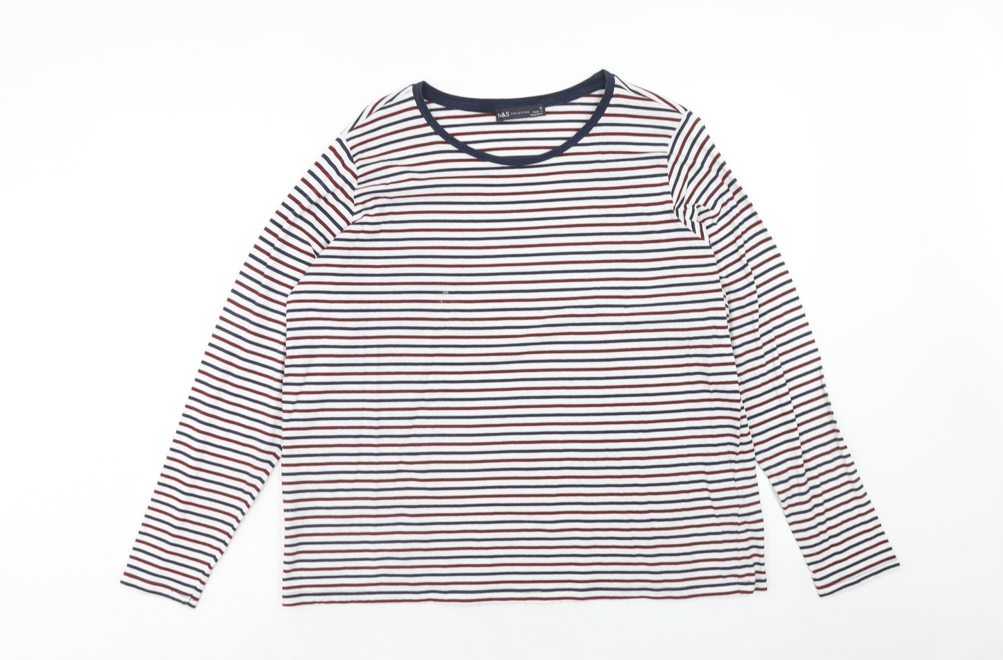 Marks and Spencer Womens Multicoloured Striped Cotton Basic T-Shirt Size 18 Round Neck