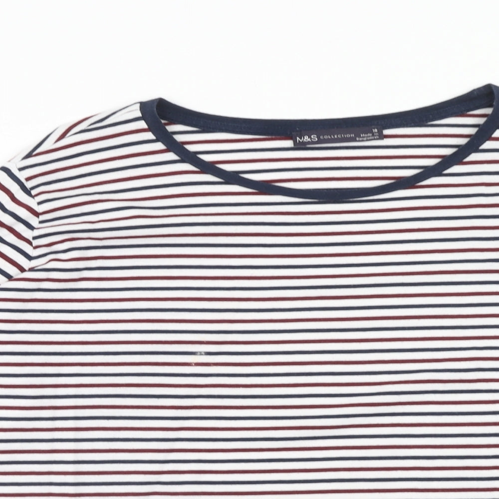 Marks and Spencer Womens Multicoloured Striped Cotton Basic T-Shirt Size 18 Round Neck