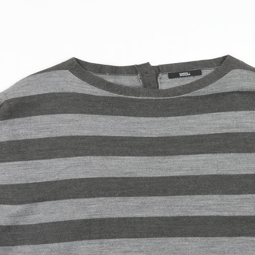Marks and Spencer Womens Grey Round Neck Striped Acrylic Pullover Jumper Size 12