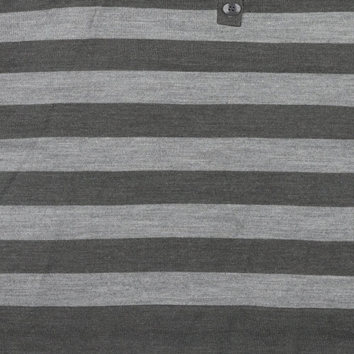 Marks and Spencer Womens Grey Round Neck Striped Acrylic Pullover Jumper Size 12