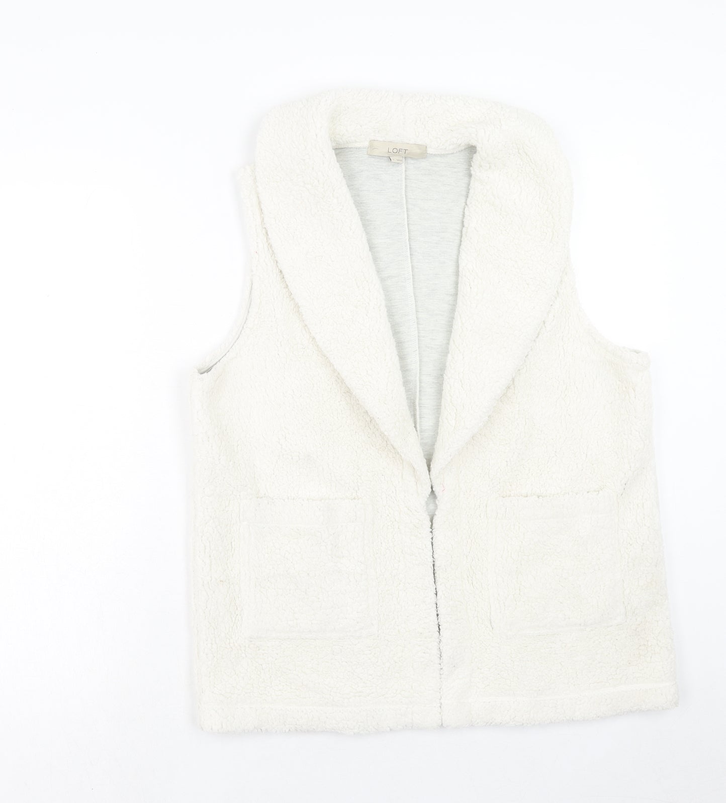 LOFT Womens Ivory Gilet Jacket Size S Zip - Sherpa