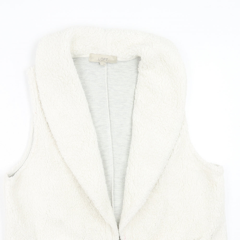 LOFT Womens Ivory Gilet Jacket Size S Zip - Sherpa