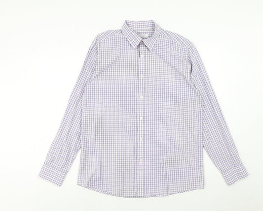 JP.Cole Mens Purple Plaid Polyester Button-Up Size M Collared Button