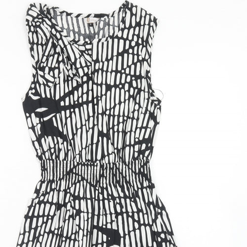 159.MA Womens Black Geometric Cotton Fit & Flare Size M V-Neck Pullover