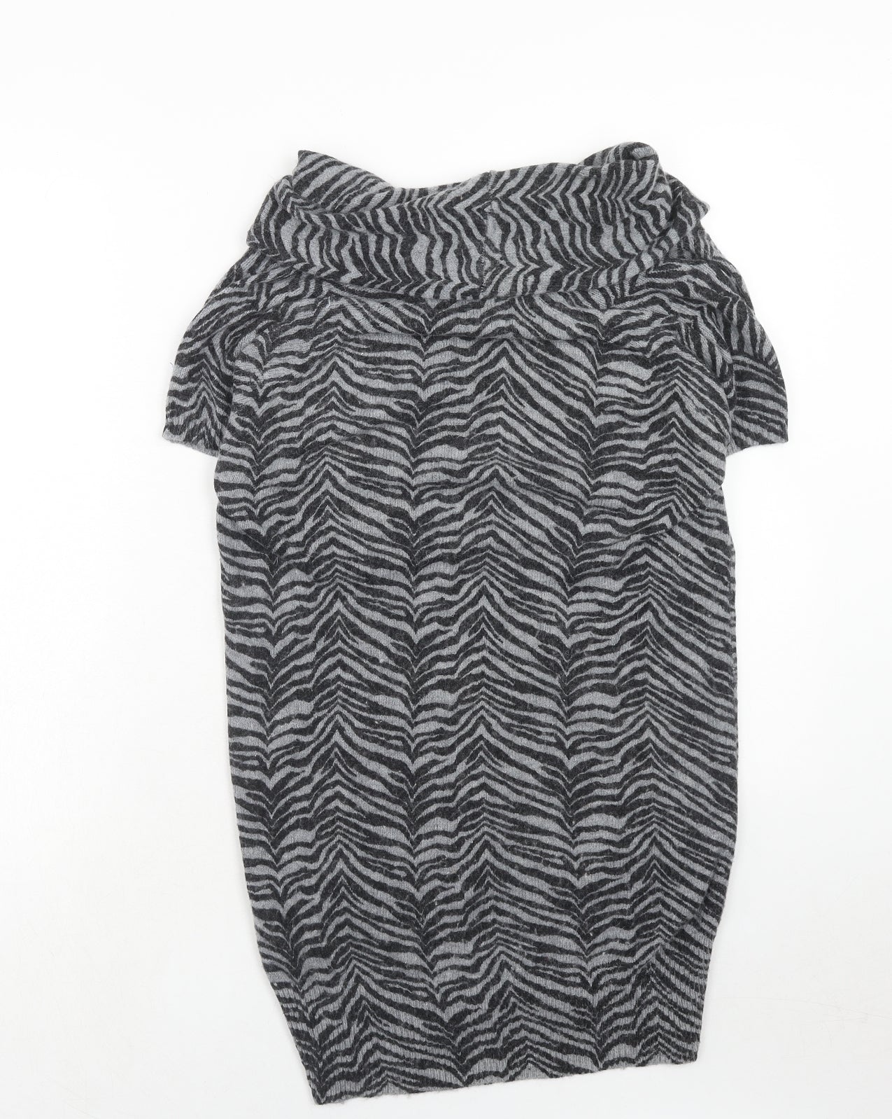 Initiail Womens Grey Roll Neck Animal Print Nylon Pullover Jumper Size M