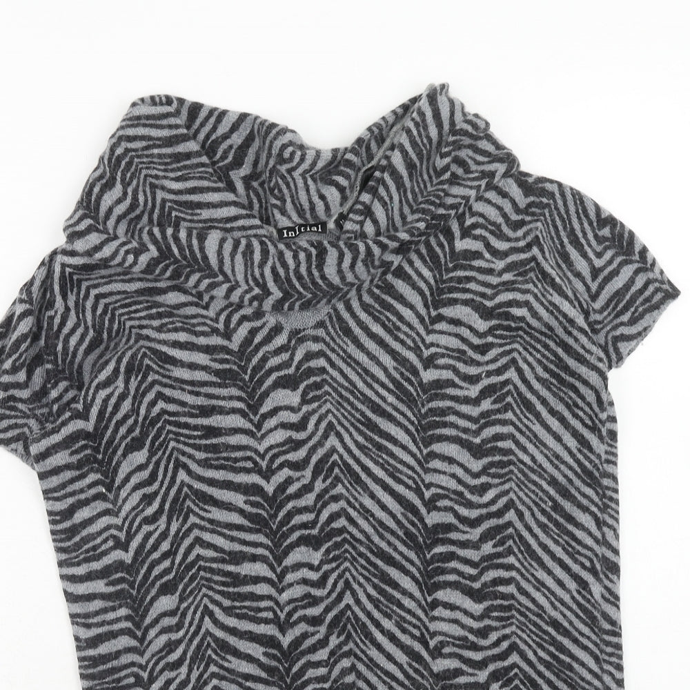 Initiail Womens Grey Roll Neck Animal Print Nylon Pullover Jumper Size M