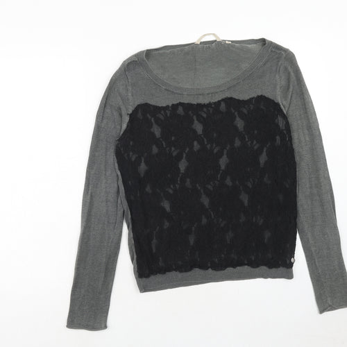 Gracia Womens Grey Boat Neck Polyester Pullover Jumper Size M - Lace Front