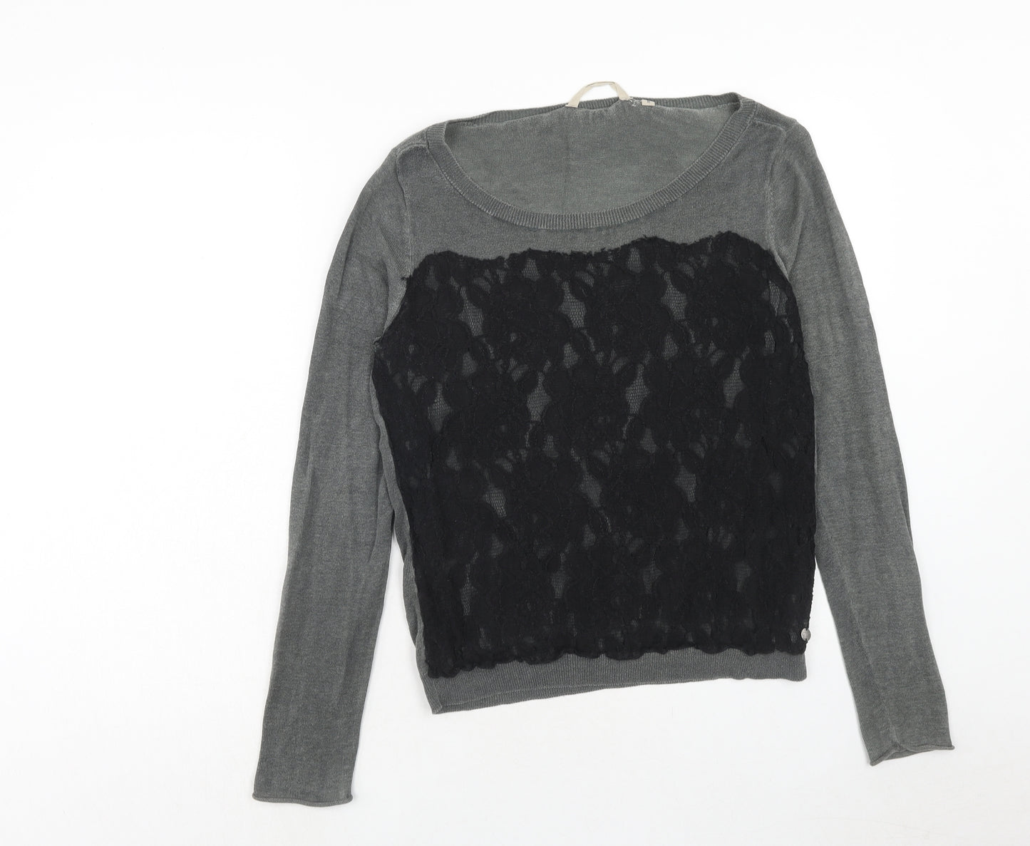 Gracia Womens Grey Boat Neck Polyester Pullover Jumper Size M - Lace Front