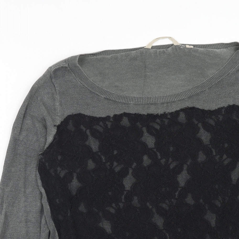 Gracia Womens Grey Boat Neck Polyester Pullover Jumper Size M - Lace Front