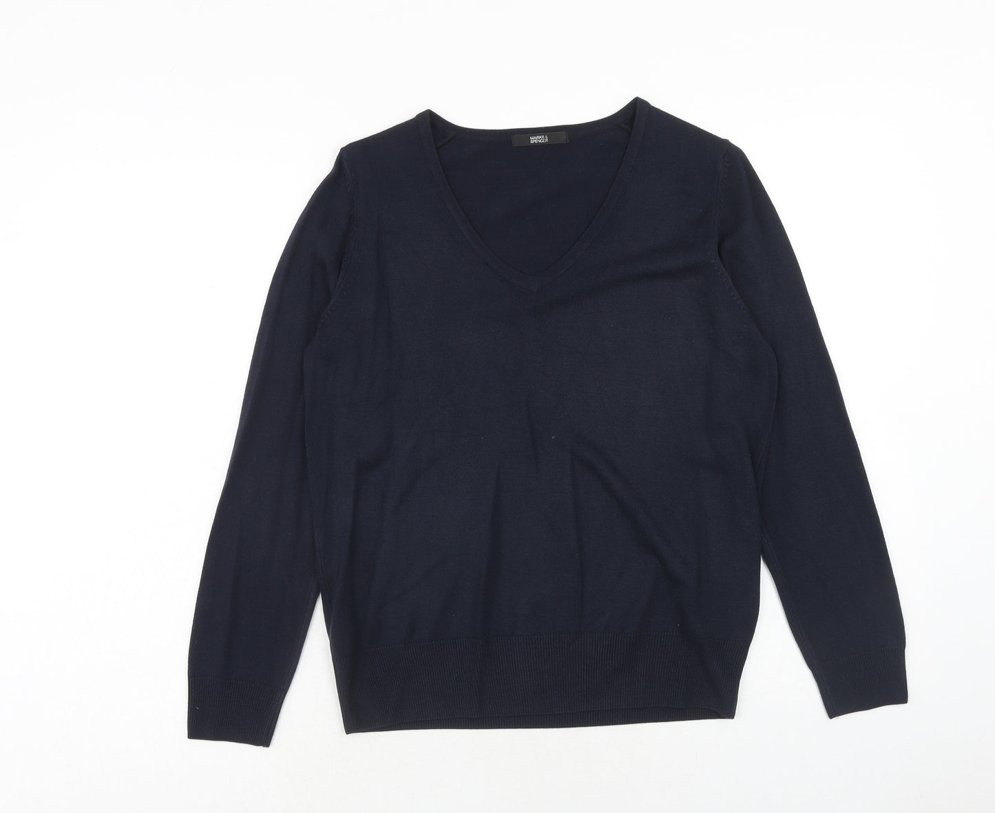 Marks and Spencer Womens Blue V-Neck Acrylic Pullover Jumper Size 12