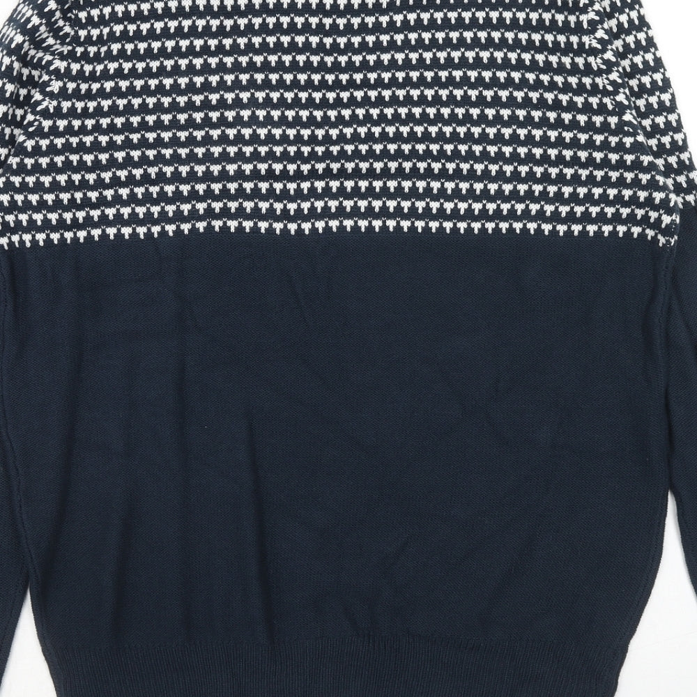 Brave Soul Mens Blue Round Neck Geometric Acrylic Pullover Jumper Size L Long Sleeve