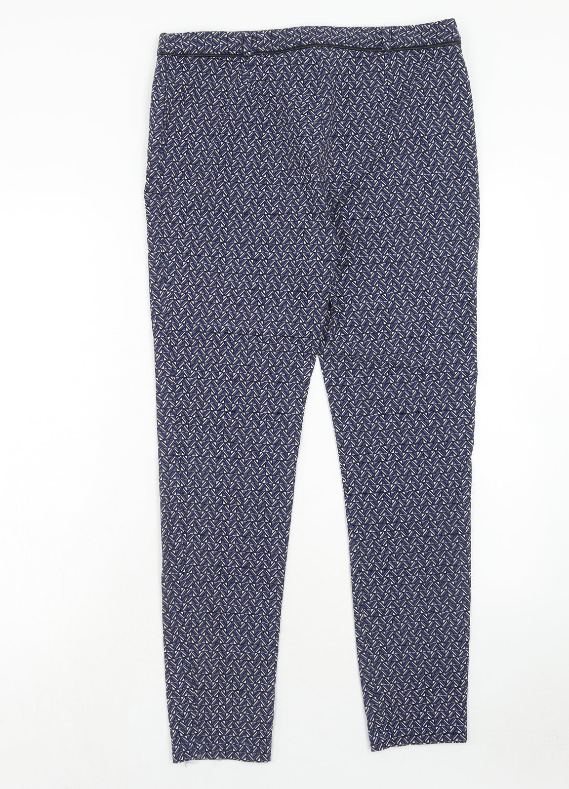 George Womens Blue Geometric Viscose Trousers Size 12 Regular Hook & Eye