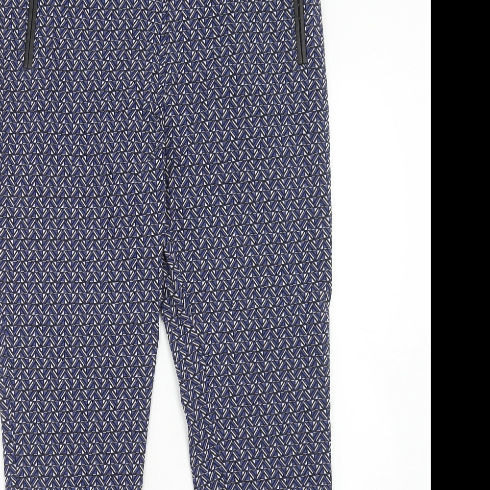 George Womens Blue Geometric Viscose Trousers Size 12 Regular Hook & Eye