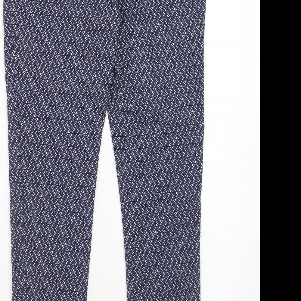 George Womens Blue Geometric Viscose Trousers Size 12 Regular Hook & Eye