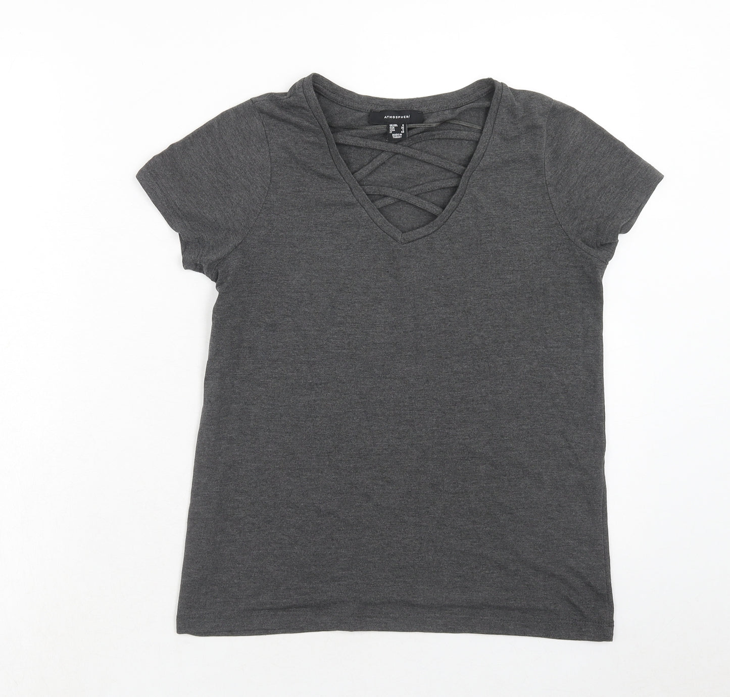 Atmosphere Womens Grey Polyester Basic T-Shirt Size 8 V-Neck
