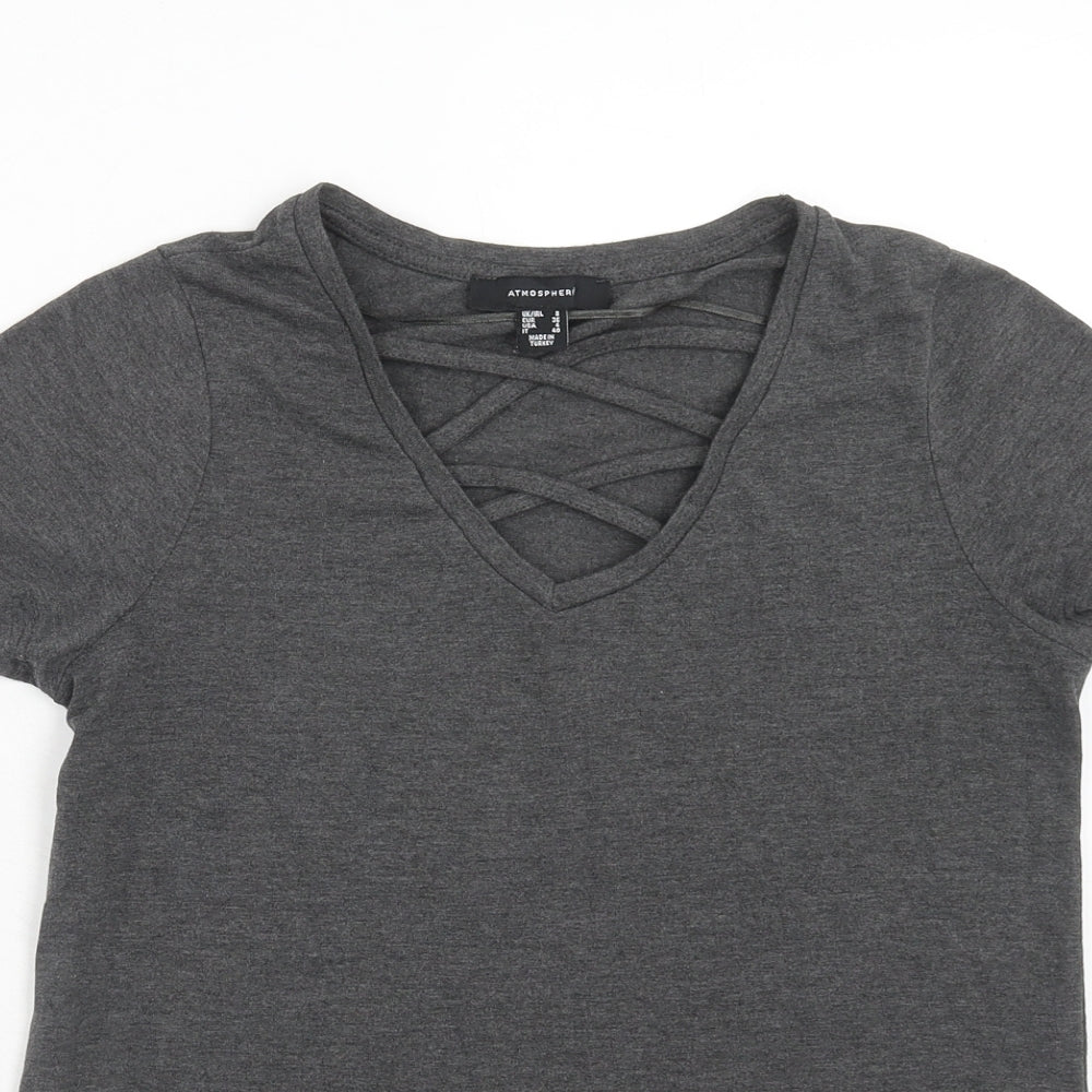 Atmosphere Womens Grey Polyester Basic T-Shirt Size 8 V-Neck