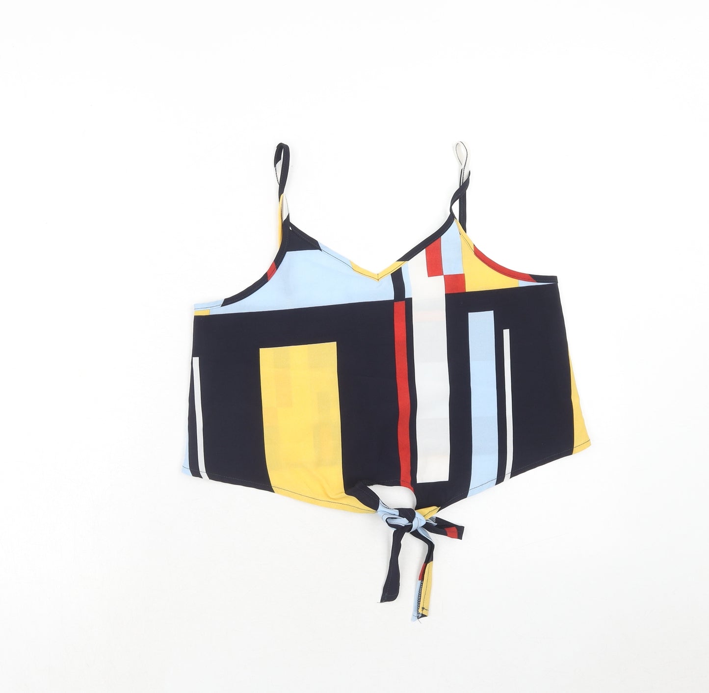 Preworn Womens Multicoloured Geometric Polyester Cropped Tank Size S V-Neck