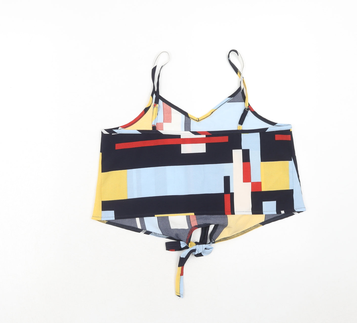 Preworn Womens Multicoloured Geometric Polyester Cropped Tank Size S V-Neck