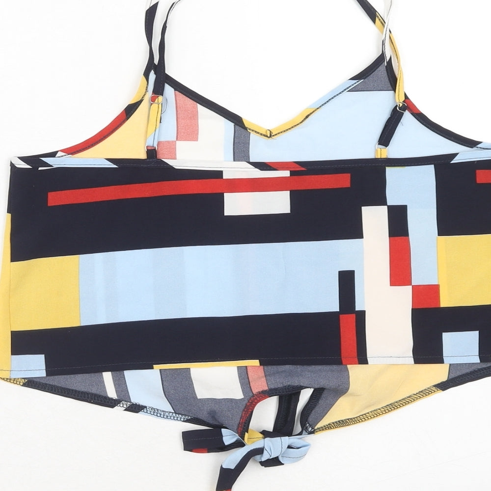 Preworn Womens Multicoloured Geometric Polyester Cropped Tank Size S V-Neck