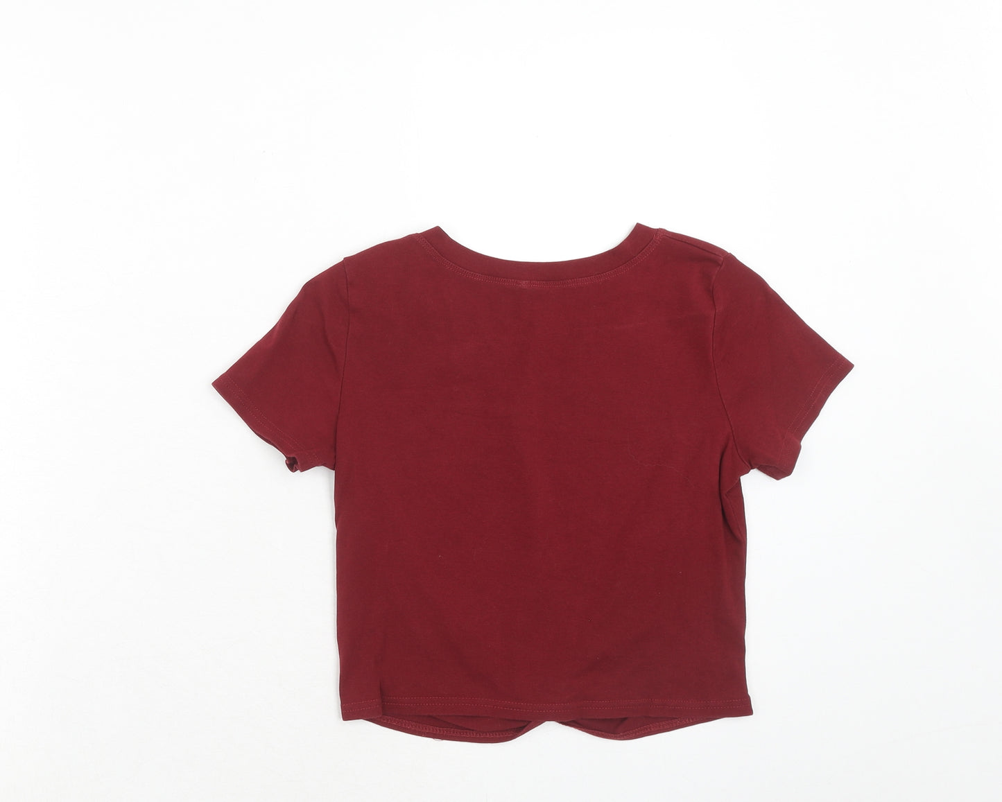 Preworn Womens Red Polyester Basic T-Shirt Size S Round Neck - Twist Detail