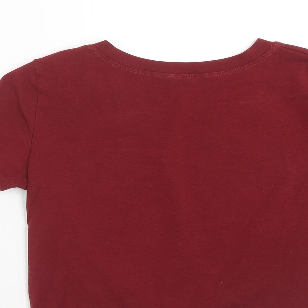 Preworn Womens Red Polyester Basic T-Shirt Size S Round Neck - Twist Detail
