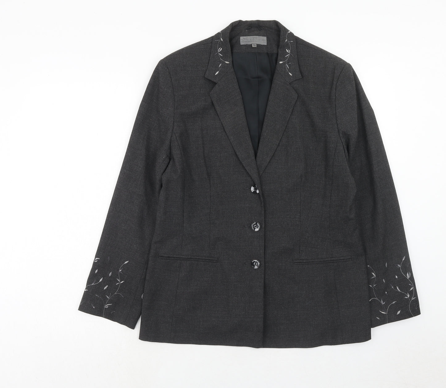 Outline Womens Grey Polyester Jacket Blazer Size 16 - Embroidered Floral Detail