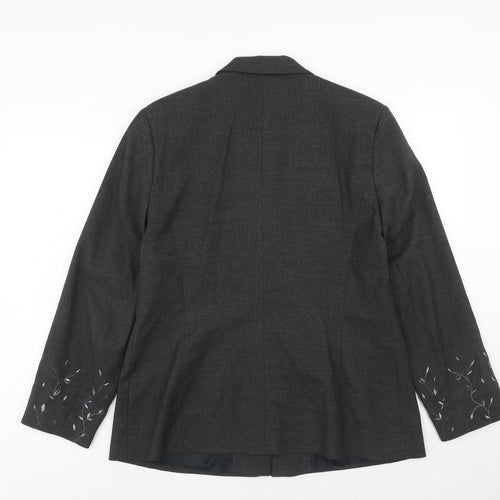 Outline Womens Grey Polyester Jacket Blazer Size 16 - Embroidered Floral Detail