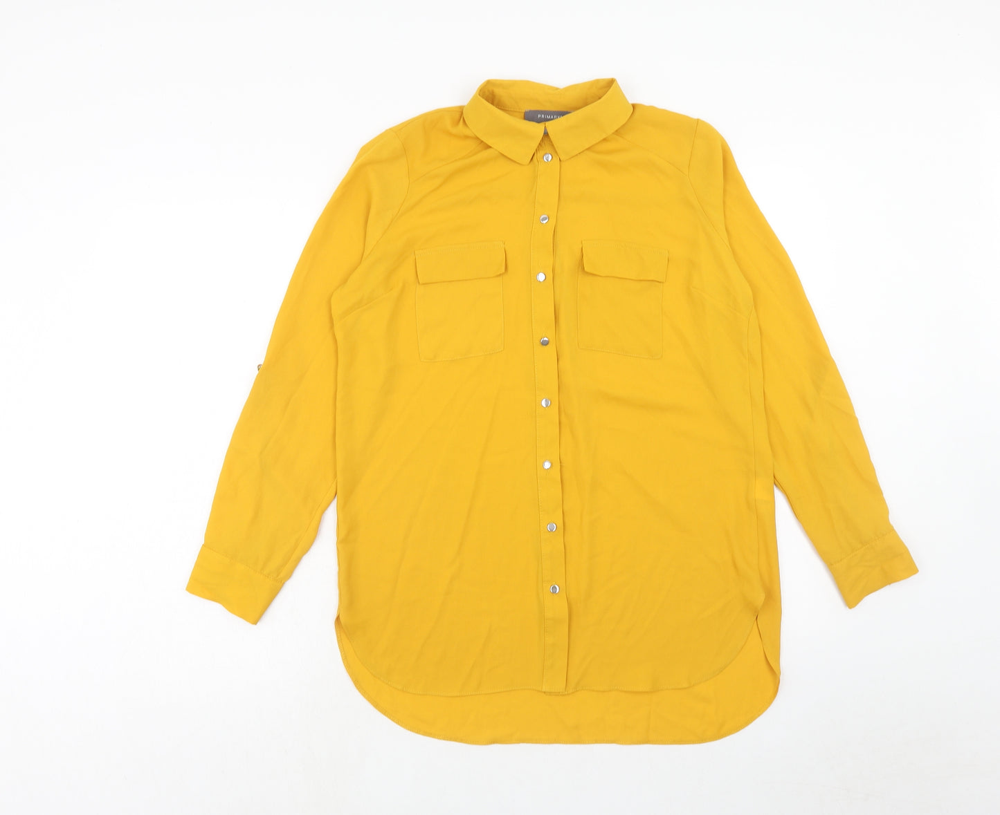 Primark Womens Yellow Polyester Basic Button-Up Size 10 Collared