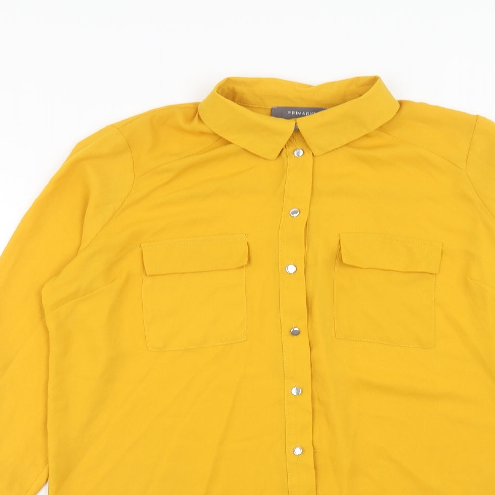 Primark Womens Yellow Polyester Basic Button-Up Size 10 Collared