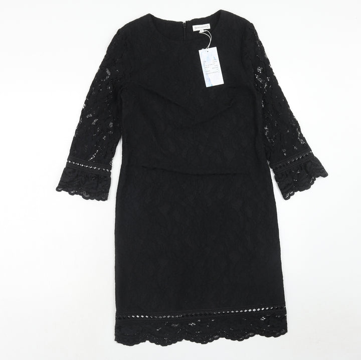 Warehouse Womens Black Cotton A-Line Size 6 Round Neck Zip