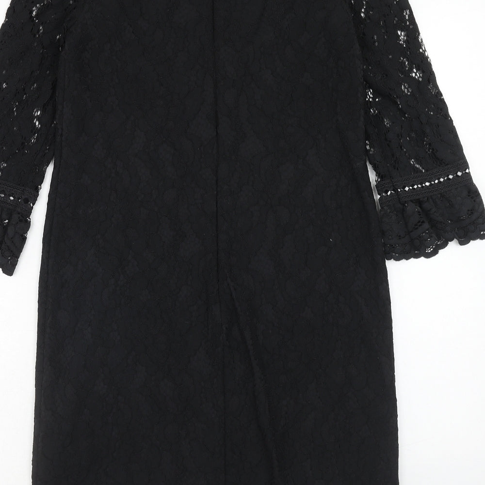 Warehouse Womens Black Cotton A-Line Size 6 Round Neck Zip